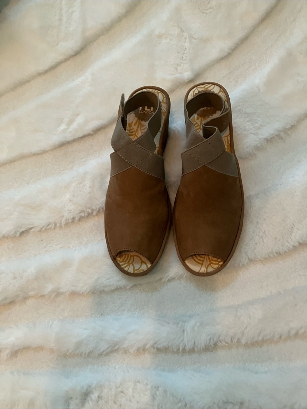 Fly London Brown Suede Open-Toe Slingback Sandals